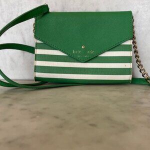 KATE SPADE Envelope Flap Green White Stripe Crossbody with Removable Str…